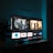 A television screen displaying a user interface with popular streaming service apps including Netflix, Sky, Apple TV, Prime Video, and others. The screen also shows images from movies or shows above the apps. The room is dimly lit with a potted plant visible on the side.
